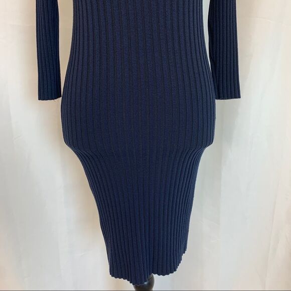 NAVY Blue ribbed knit long sleeve bodycon sweater dress Sz M - Picture 4 of 8